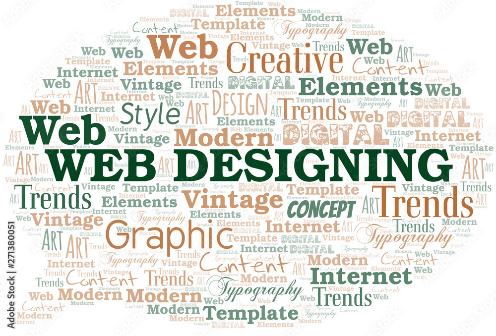 Web Designing word cloud. Wordcloud made with text only.