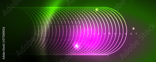 Shiny neon lines template - northern lights glowing blur lines. Futuristic style glow neon 80s disco club or night party techno template