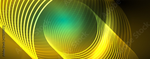 Shiny neon lines template - northern lights glowing blur lines. Futuristic style glow neon 80s disco club or night party techno template