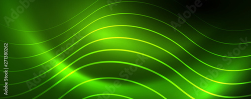 Shiny neon lines template - northern lights glowing blur lines. Futuristic style glow neon 80s disco club or night party techno template