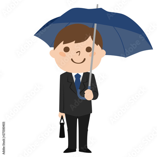 ビジネスマンのイラスト。雨の日に傘をさしている男性。