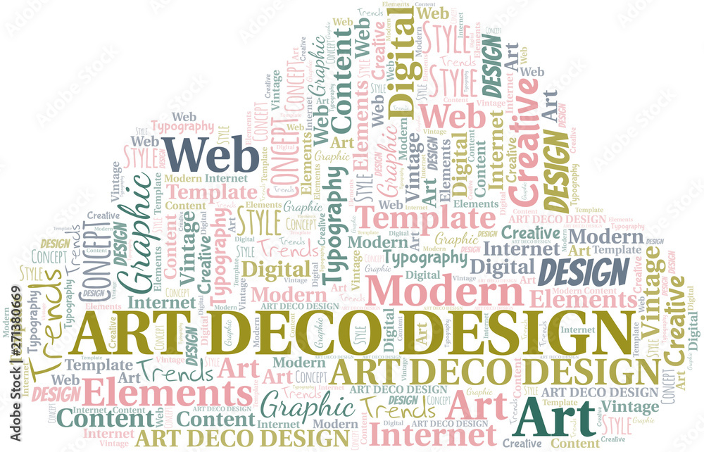 Art Deco Design word cloud. Wordcloud made with text only.