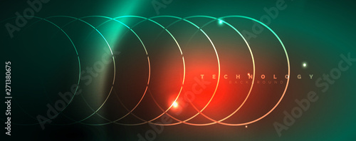 Shiny neon lines template - northern lights glowing blur lines. Futuristic style glow neon 80s disco club or night party techno template