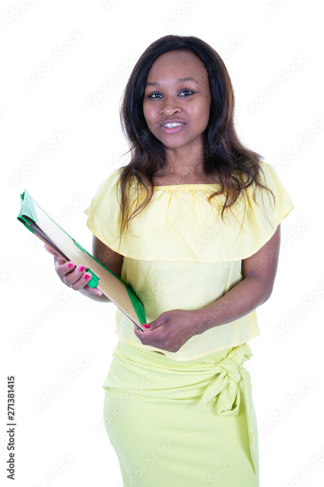 happy business woman smiling against white background happy business woman smiling against white background