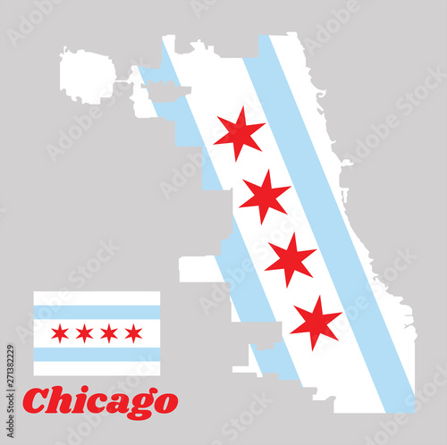 Map outline and flag of Chicago, the city of Chicago is the most populous city in Illinois.
