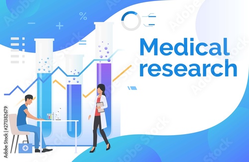 Male and female medics working in laboratory vector illustration. Medicine, pharmacy, chemistry. Medical research concept. Creative design for presentations, templates, banners