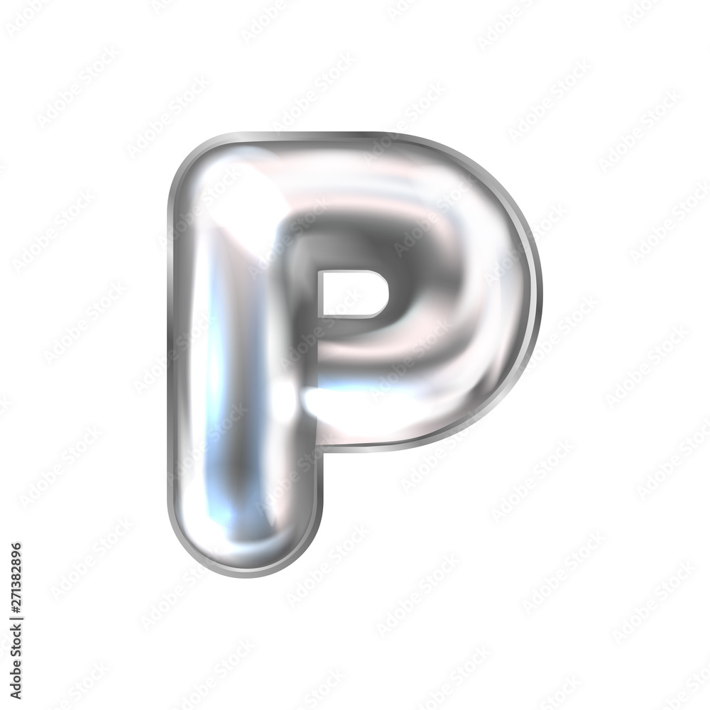Fototapeta premium Silver perl foil balloon, inflated alphabet symbol P