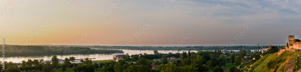 Danibe river delta, Junction of Danube and Sava rivers near Belgrade, Panoramic view 