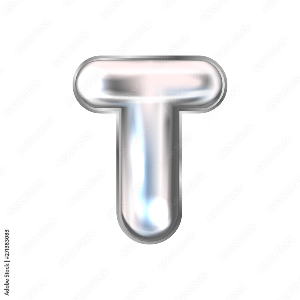 Silver perl foil balloon, inflated alphabet symbol T