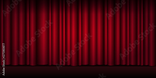 Red curtains stage, theater or opera background with spotlight.