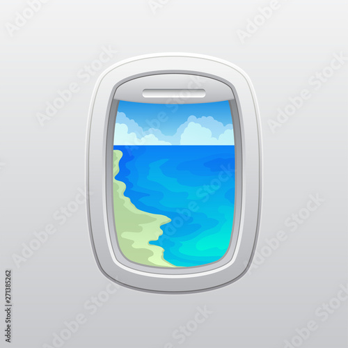 Shore and sea. View from the window of the plane. Vector illustration on white background. © Happypictures