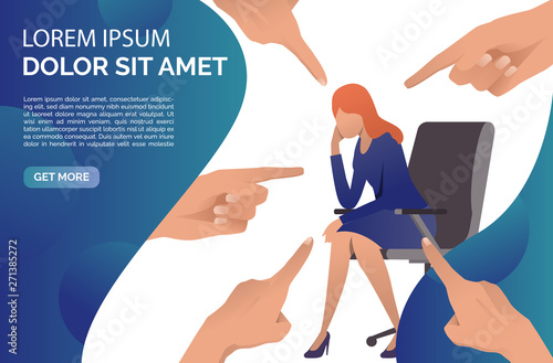 People blaming and pointing at business woman. Accusation, guilty, failure concept. Presentation slide template. Vector illustration can be used for topics like business, mistake, problem
