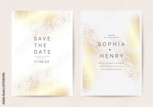 Luxury wedding invitation cards with golden texture  minimal style vector design template