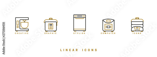 Set of outline vector home appliances icons for web design in simple linear style isolated on white background