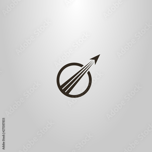 black and white simple vector flat art sign of takeoff abstract aircraft in a round frame