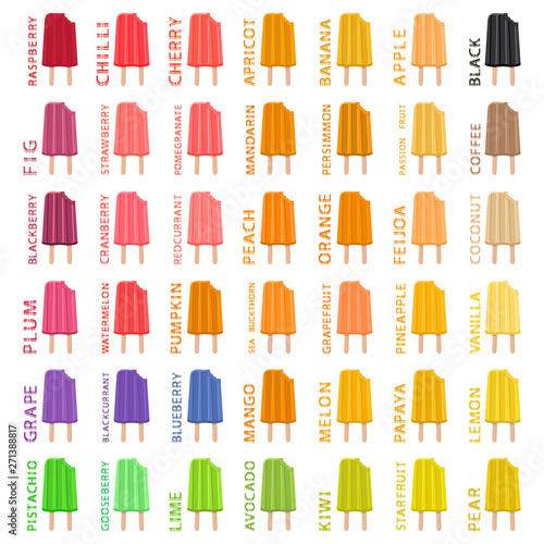 Big colorful set different types natural ice cream