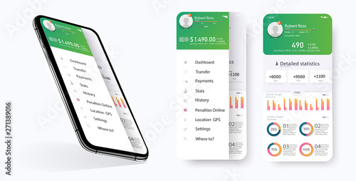 CRM application smartphone interface vector template. Mobile software page. Customer Relationship Management app screen. Flat UI, GUI. Statistics features for mobile apps and responsive website.Vector