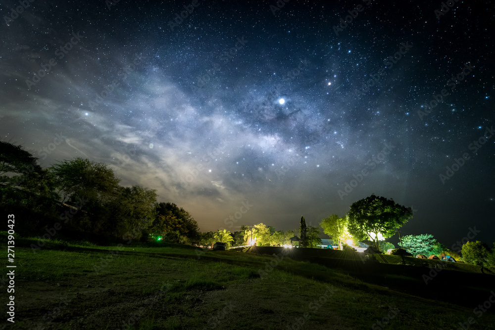 The stars and Milky Way in the night sky at Ratchaburi province, Thailand.