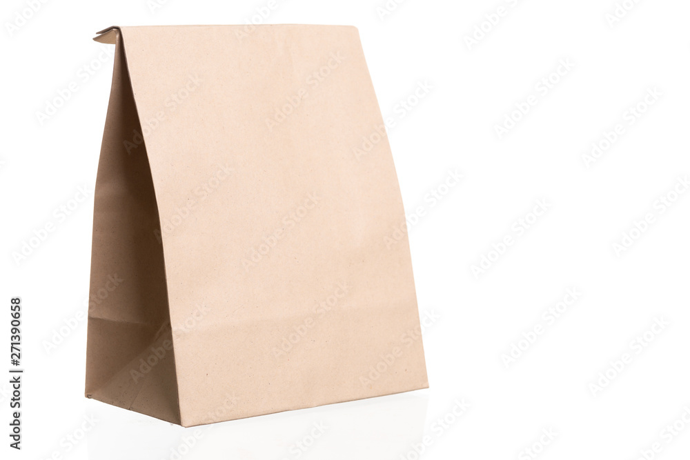 simple brown paper bag for lunch or food on white background simple brown paper bag for lunch or food on white background