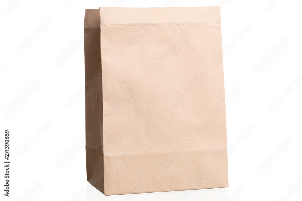 simple brown paper bag for lunch or food on white background