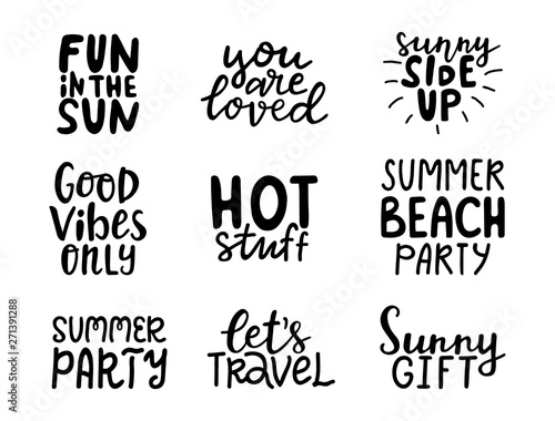 Summer hand lettering collection on white background. Summer holiday decoration elements. Typography design. Summer party. Vector illustration