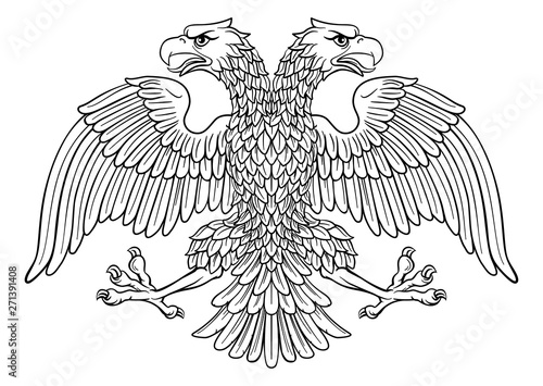Double headed eagle with two heads possibly a Roman Russian Byzantine or imperial heraldic symbol
