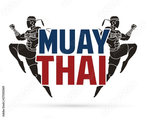 Muay Thai action , Thai boxing jumping to attack with text cartoon graphic vector 