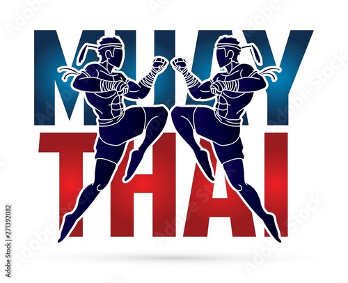 Muay Thai action , Thai boxing jumping to attack with text cartoon graphic vector 