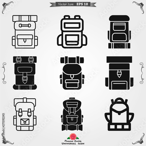 Backpack icon logo, illustration, vector sign symbol for design