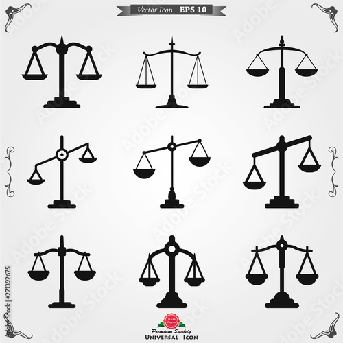 Scales of justice icon logo, illustration, vector sign symbol for design
