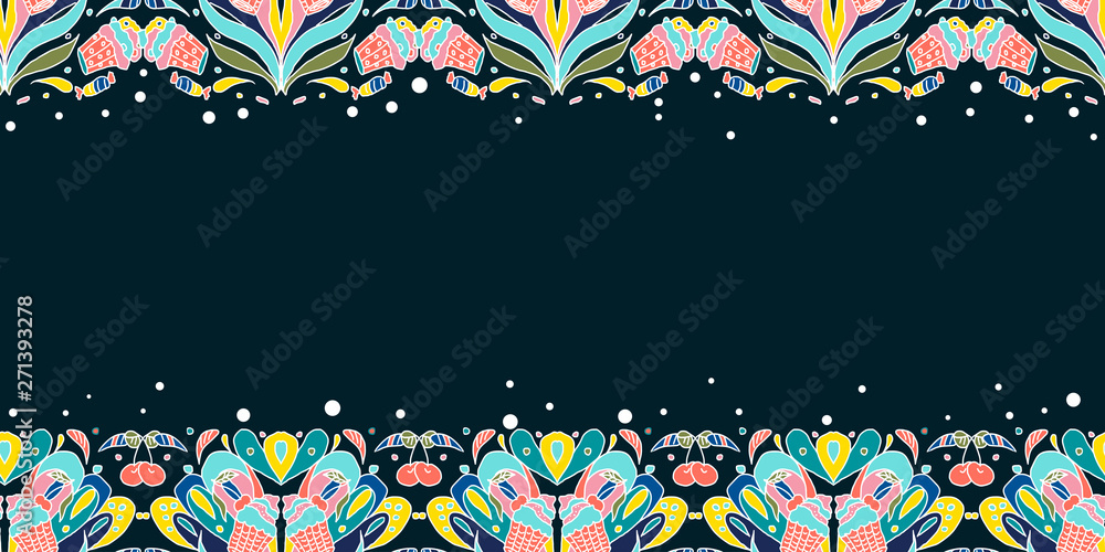 Abstract doodles ornament. Cakes, cherries, flowers. Vector seamless pattern. Abstract doodles ornament. Cakes, cherries, flowers. Vector seamless pattern.