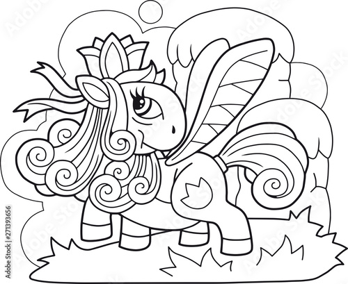 cartoon cute pony princess coloring book funny illustration