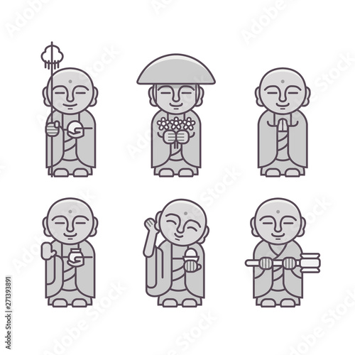 Set of Jizo Statue, Japanese Buddha Statue 