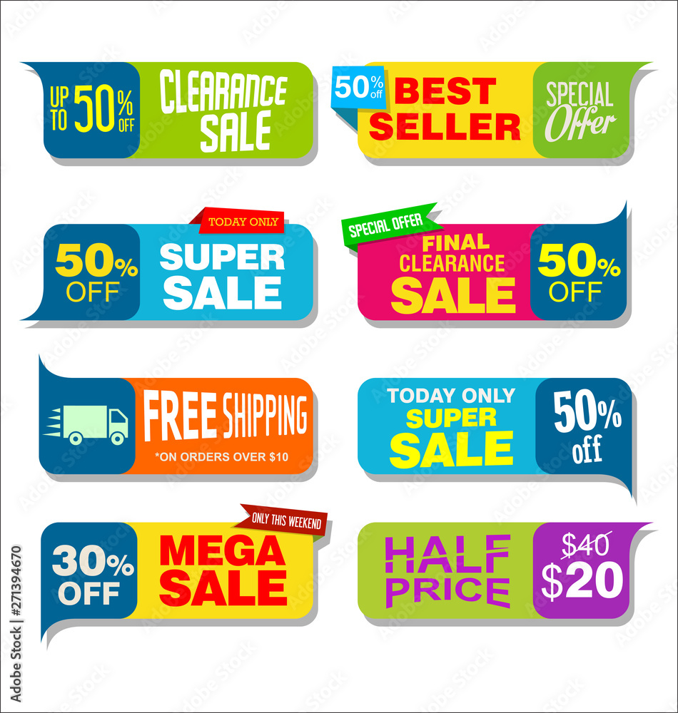 Collection of sale stickers and tags 