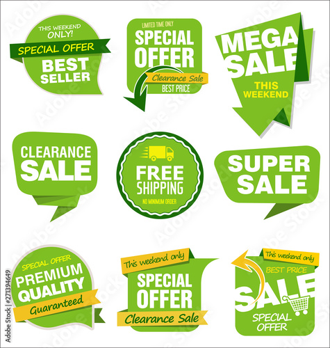 Collection of sale stickers and tags 