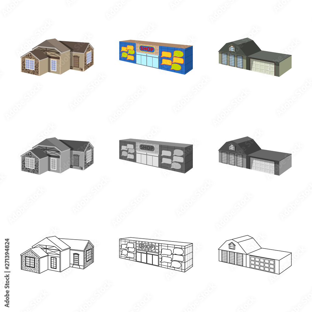 Vector design of facade and housing sign. Collection of facade and infrastructure stock symbol for web. Vector design of facade and housing sign. Collection of facade and infrastructure stock symbol for web.