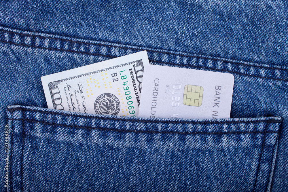 U.S. hundred dollars and credit card in the back jeans pocket U.S. hundred dollars and credit card in the back jeans pocket