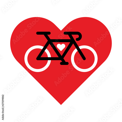 Bicycle lineart icon inside the heart. I love bicycle vector sign.