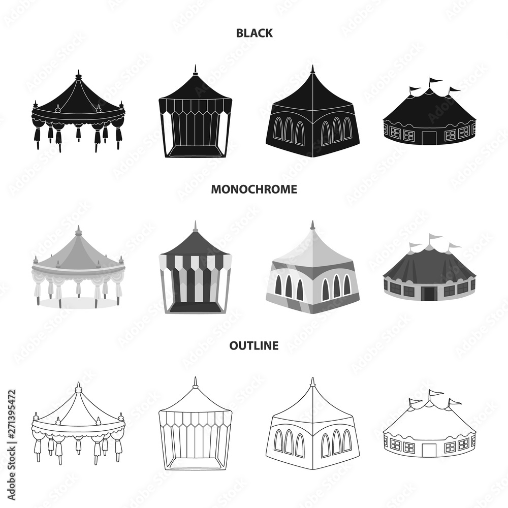 Vector design of roof and folding sign. Set of roof and architecture vector icon for stock.