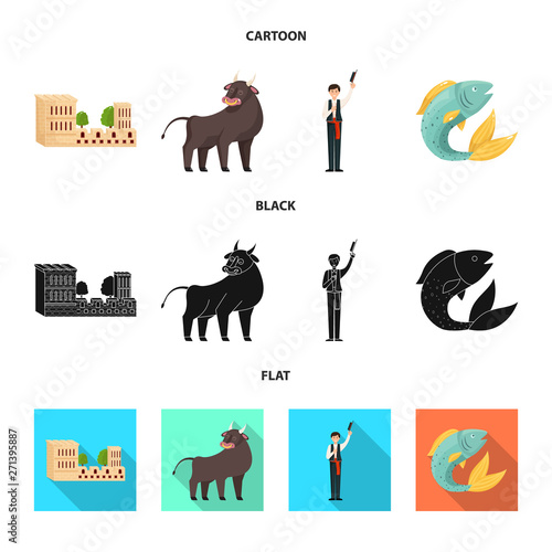 Vector design of  and historic symbol. Set of  and country stock vector illustration.