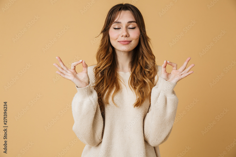 Beautiful young woman wearing sweater standing Beautiful young woman wearing sweater standing
