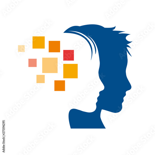 Vector logo digital generation, heads and pixel. People and teamwork