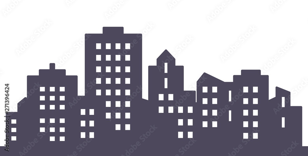 Black silhouette of town, vector icon