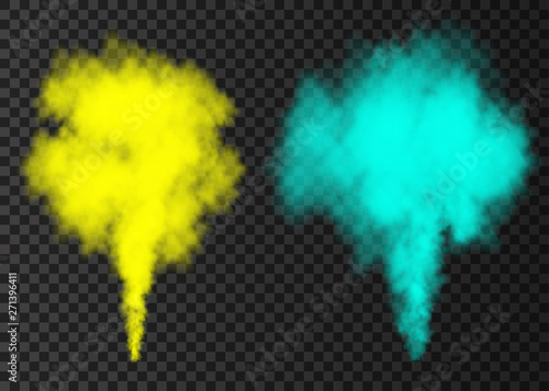 Blue, yellow smoke explosion special effect  isolated on transparent background.