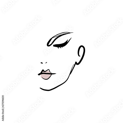 Line drawn black and white trendy face silhouette. Abstract contour. Print for clothes  textile and other. Vector