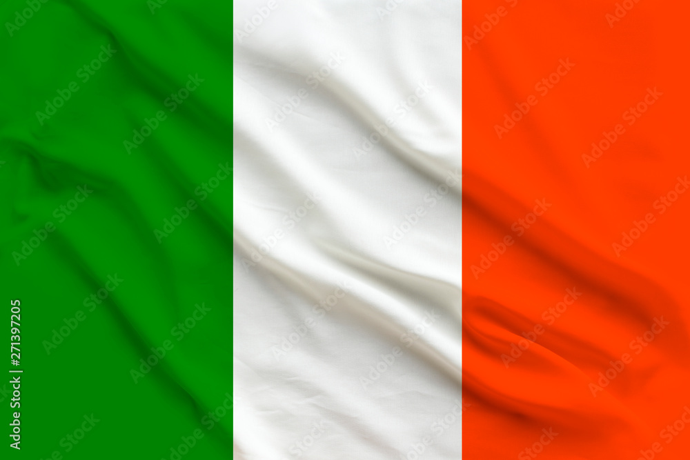 Beautiful silk flag of Ireland with soft folds in the wind