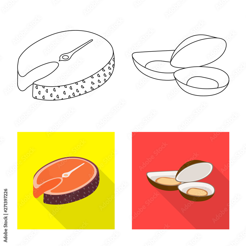 Vector illustration of fresh  and restaurant icon. Collection of fresh  and marine   stock symbol for web.