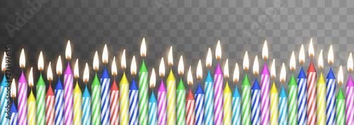 Realistic Detailed 3d Birthday Cake Color Candles Set. Vector