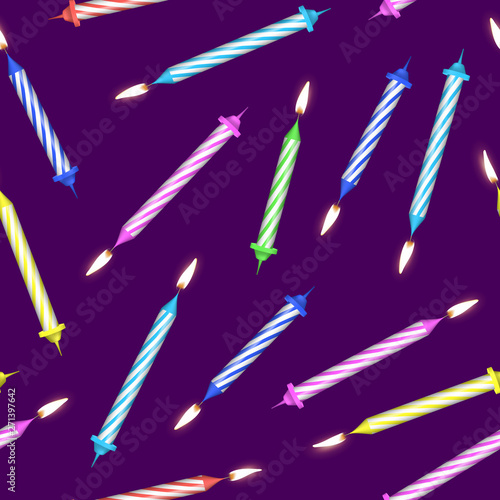 Realistic Detailed 3d Birthday Cake Candles Seamless Pattern Background. Vector