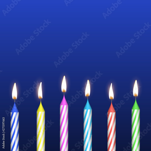 Realistic Detailed 3d Birthday Cake Candles Set. Vector